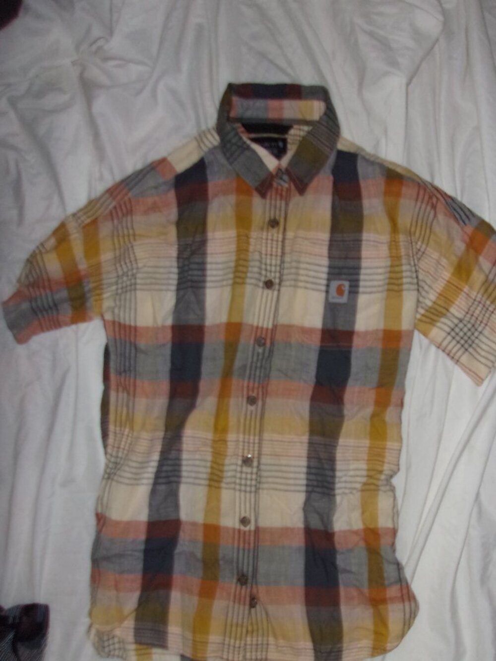 carhartt size extra small womens plaid shirt top gorpcore button tan work